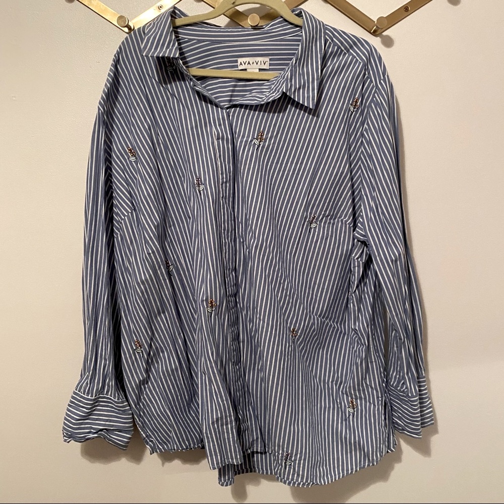 Plus Size Striped Floral Button Down